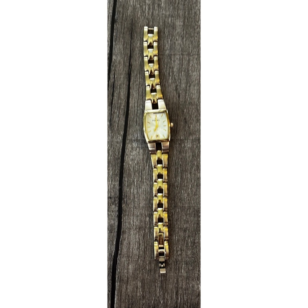 Vintage Fossil Women Gold Tone Rectangular Dial Link Bracelet Watch ES-1103 - Picture 2 of 7